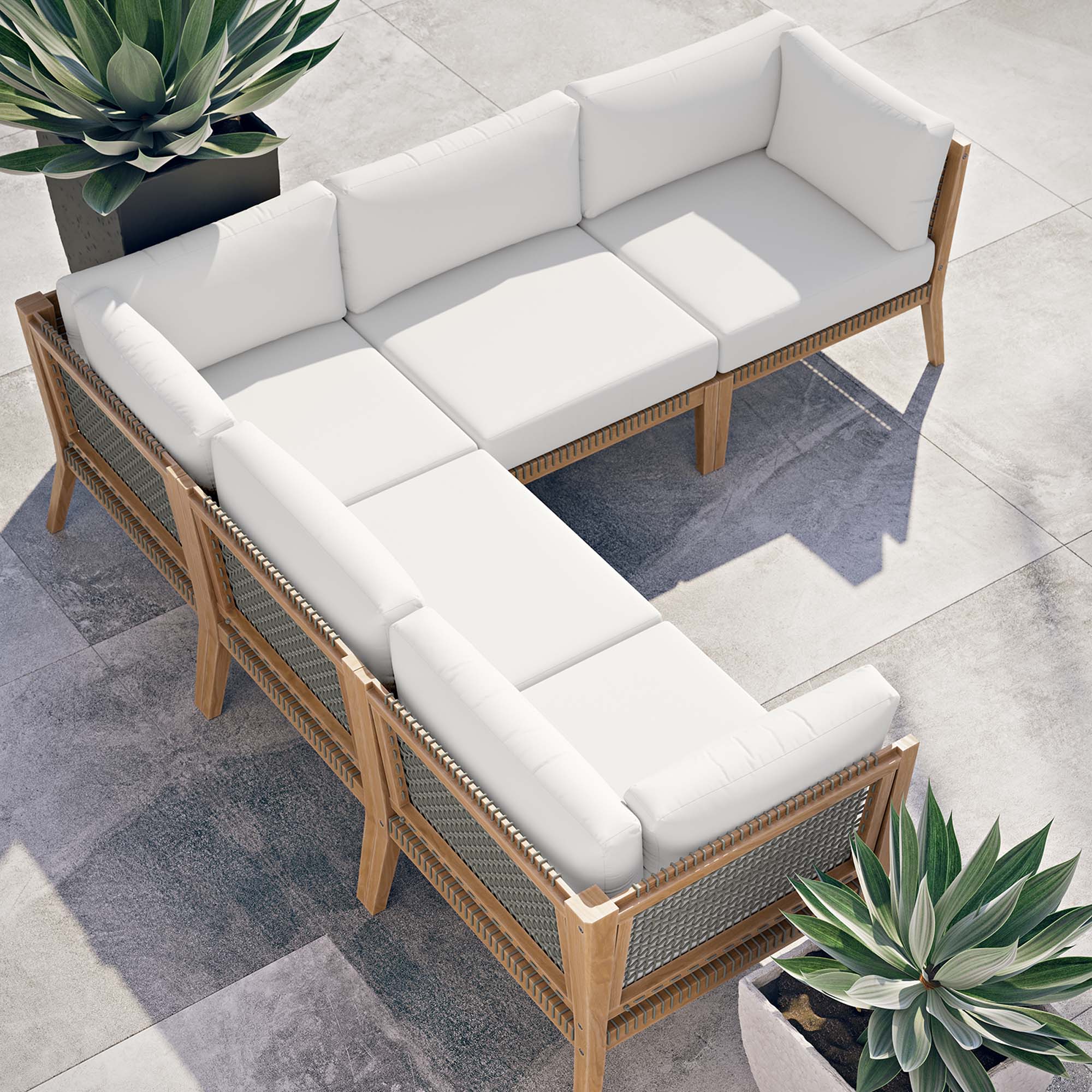 Clearwater 5-Piece Outdoor Patio Teak Wood Sectional Sofa by Modway - Image 11