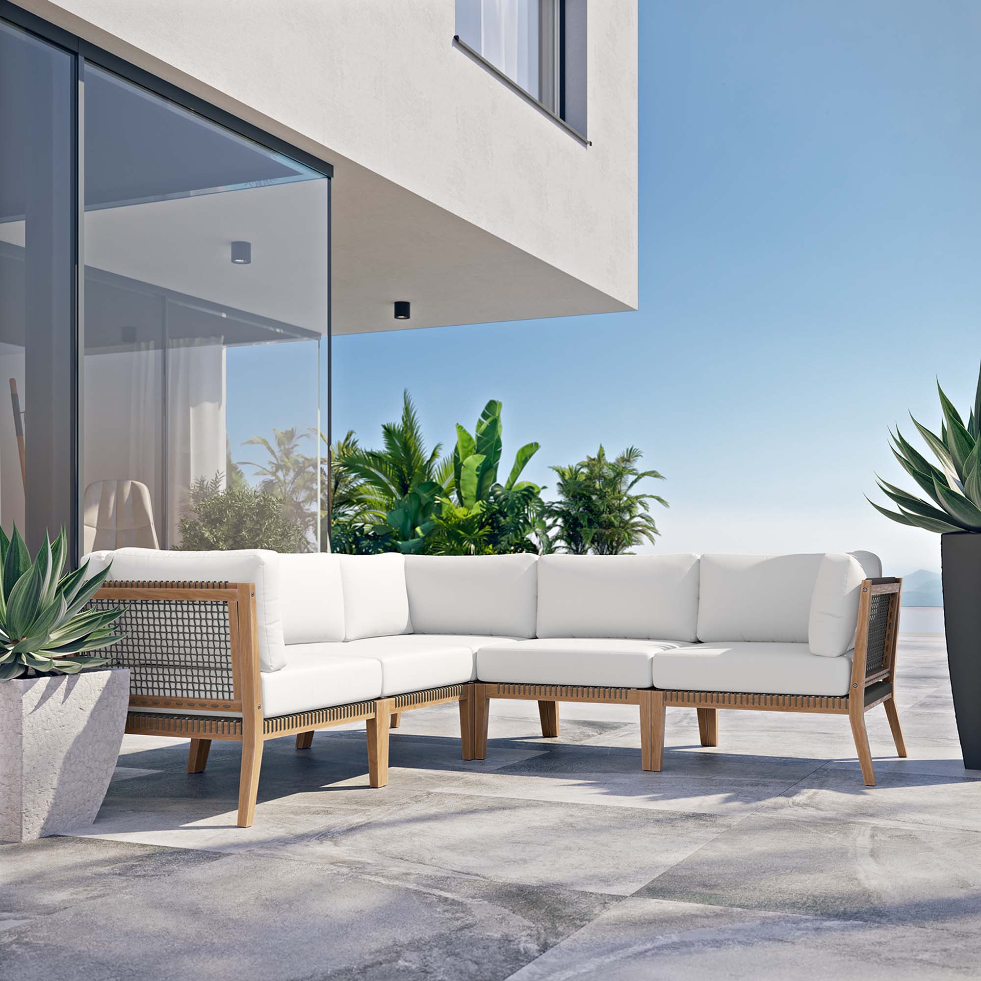 Clearwater 5-Piece Outdoor Patio Teak Wood Sectional Sofa by Modway - Image 10