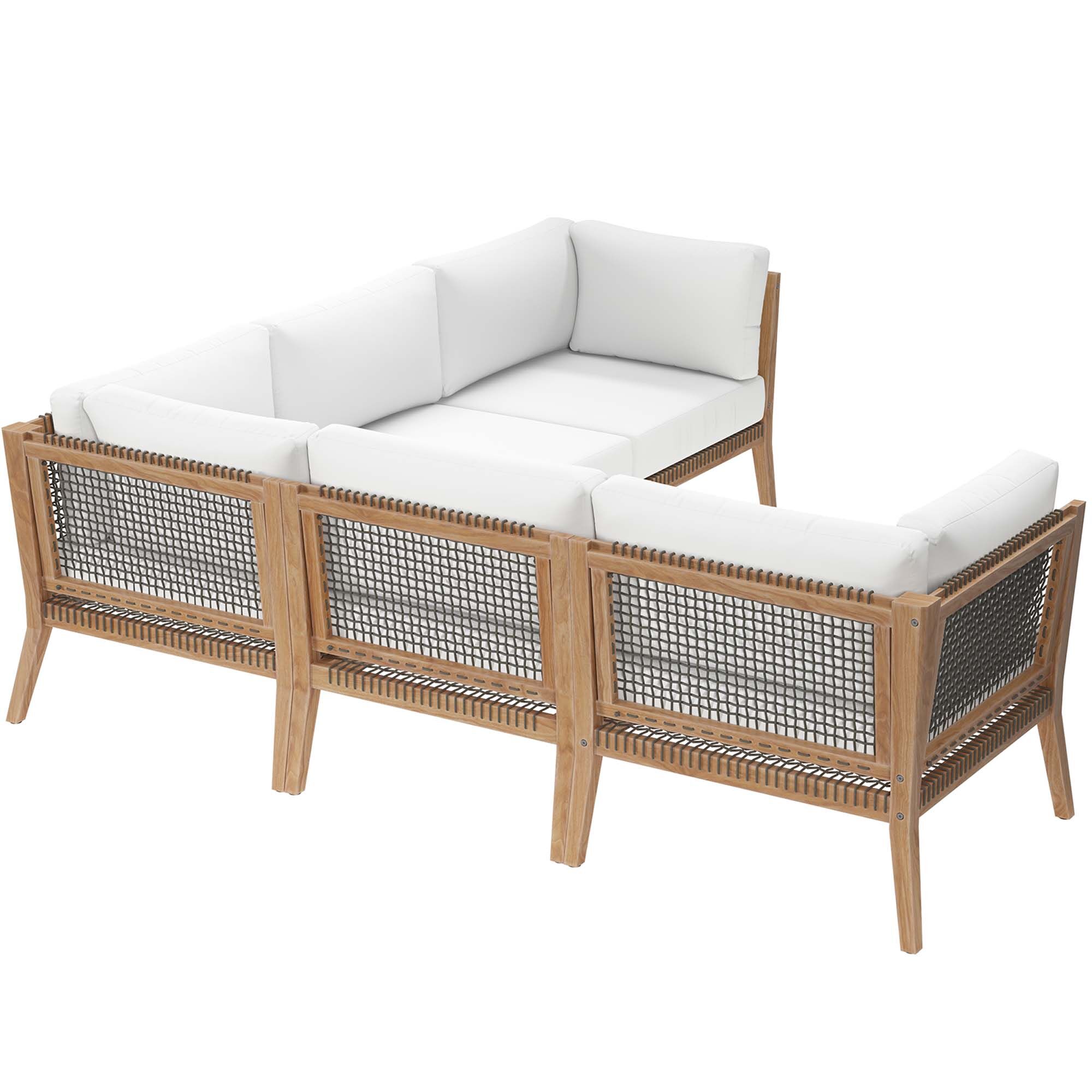 Clearwater 5-Piece Outdoor Patio Teak Wood Sectional Sofa by Modway - Image 3