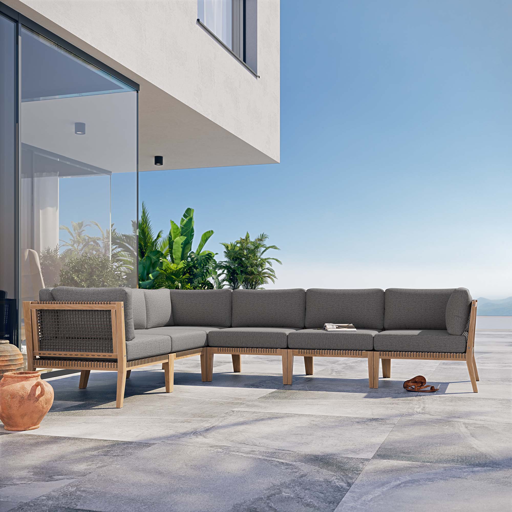Clearwater 6-Piece Outdoor Patio Teak Wood Sectional Sofa by Modway - Image 10