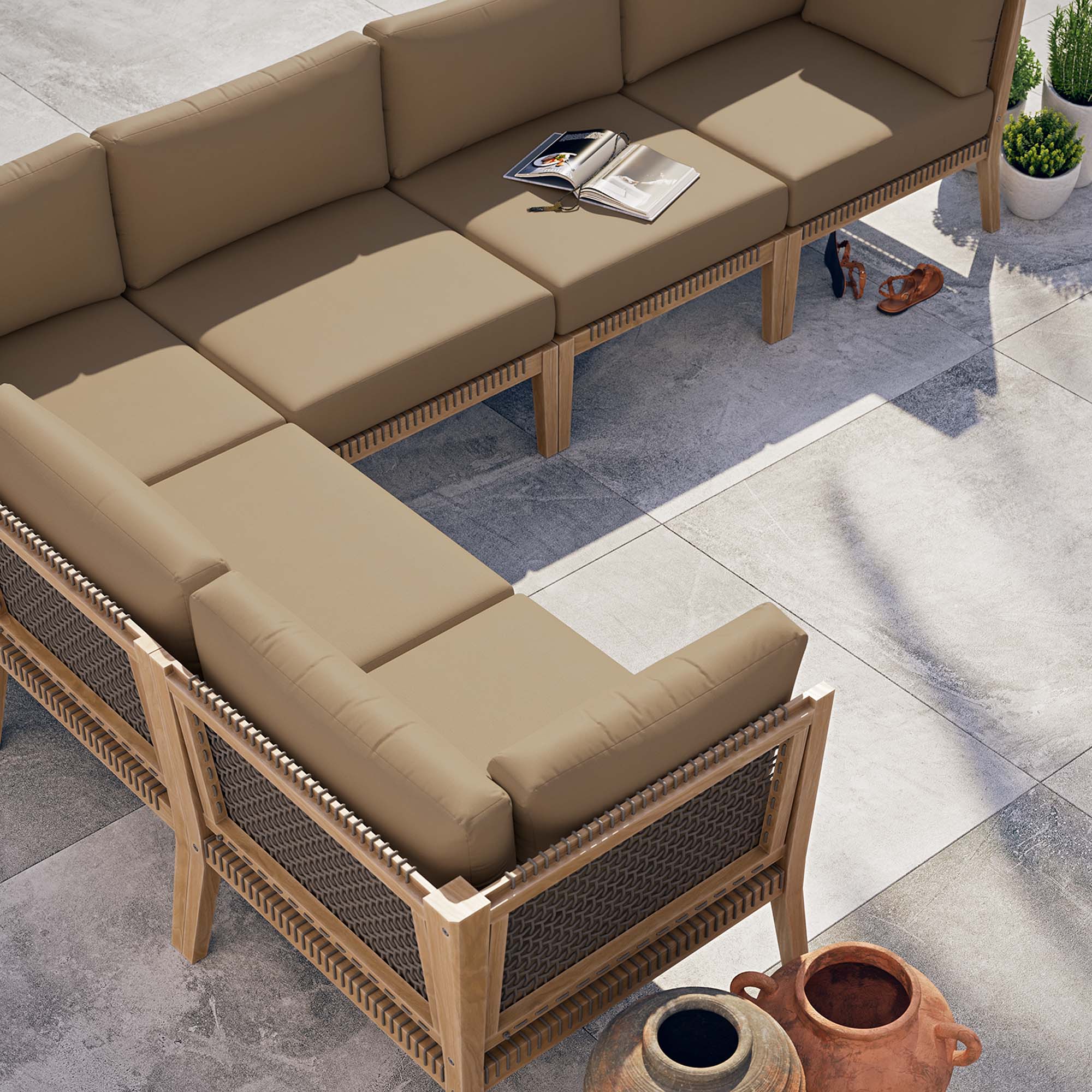 Clearwater 6-Piece Outdoor Patio Teak Wood Sectional Sofa by Modway - Image 11