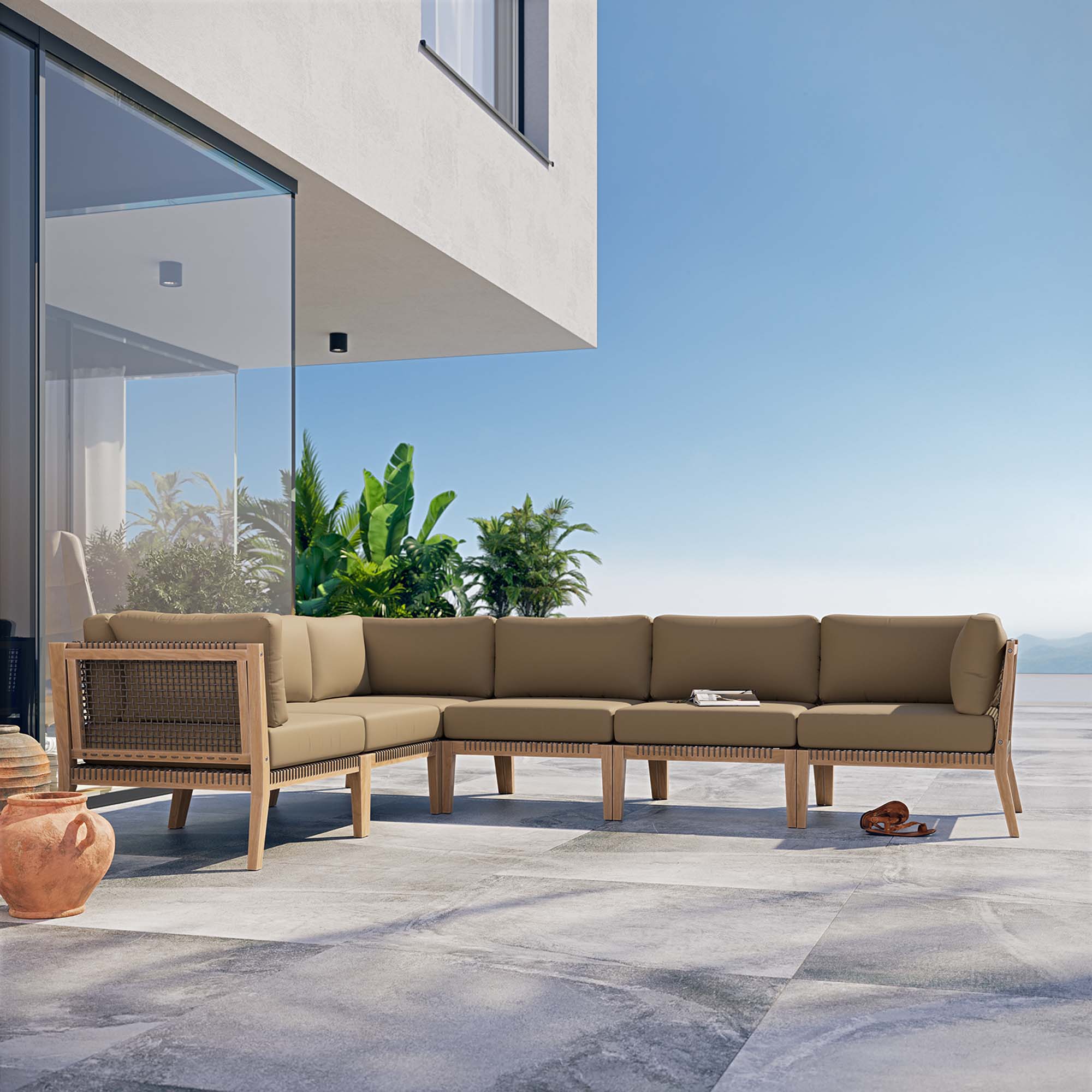 Clearwater 6-Piece Outdoor Patio Teak Wood Sectional Sofa by Modway - Image 10
