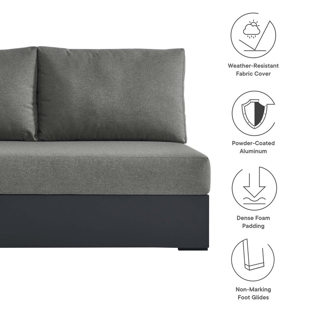 Tahoe Outdoor Patio Powder-Coated Aluminum Modular Left-Facing Loveseat in Gray Charcoal by Modway - Image 3