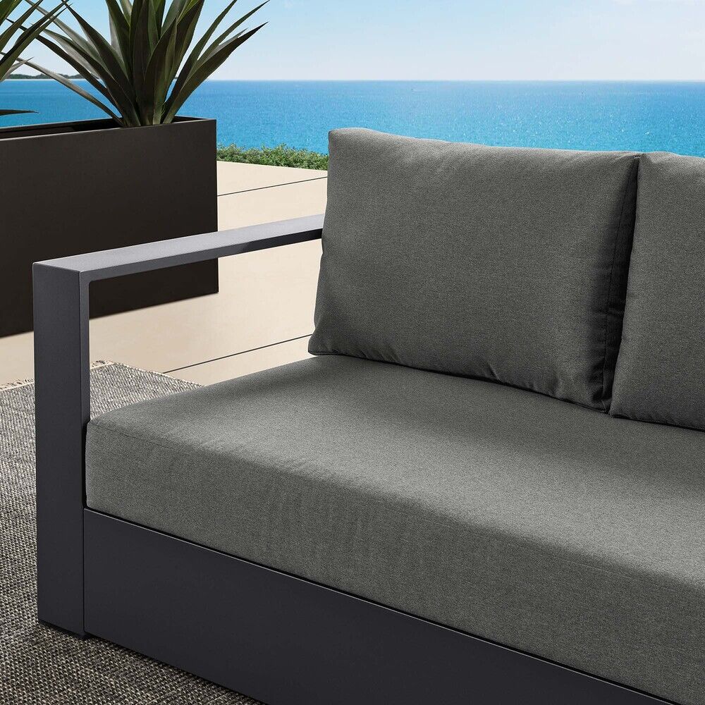 Tahoe Outdoor Patio Powder-Coated Aluminum Modular Left-Facing Loveseat in Gray Charcoal by Modway - Image 9