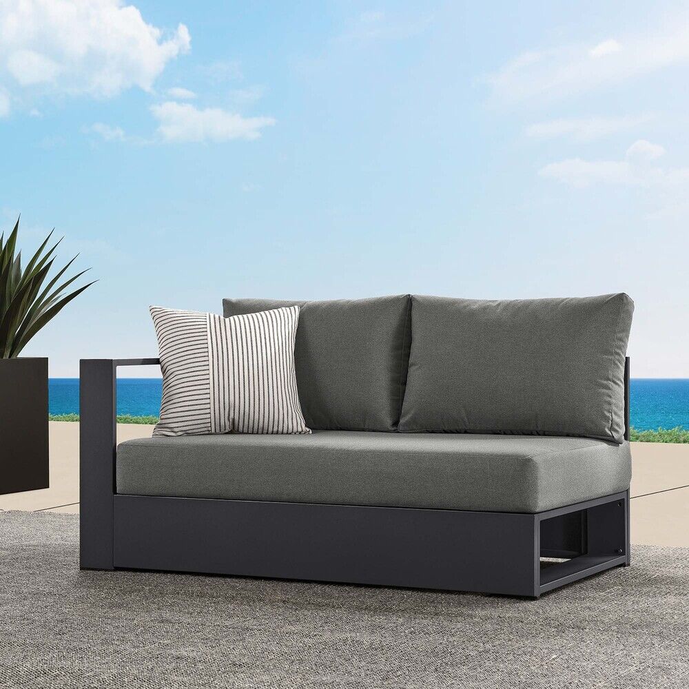 Tahoe Outdoor Patio Powder-Coated Aluminum Modular Left-Facing Loveseat in Gray Charcoal by Modway - Image 8