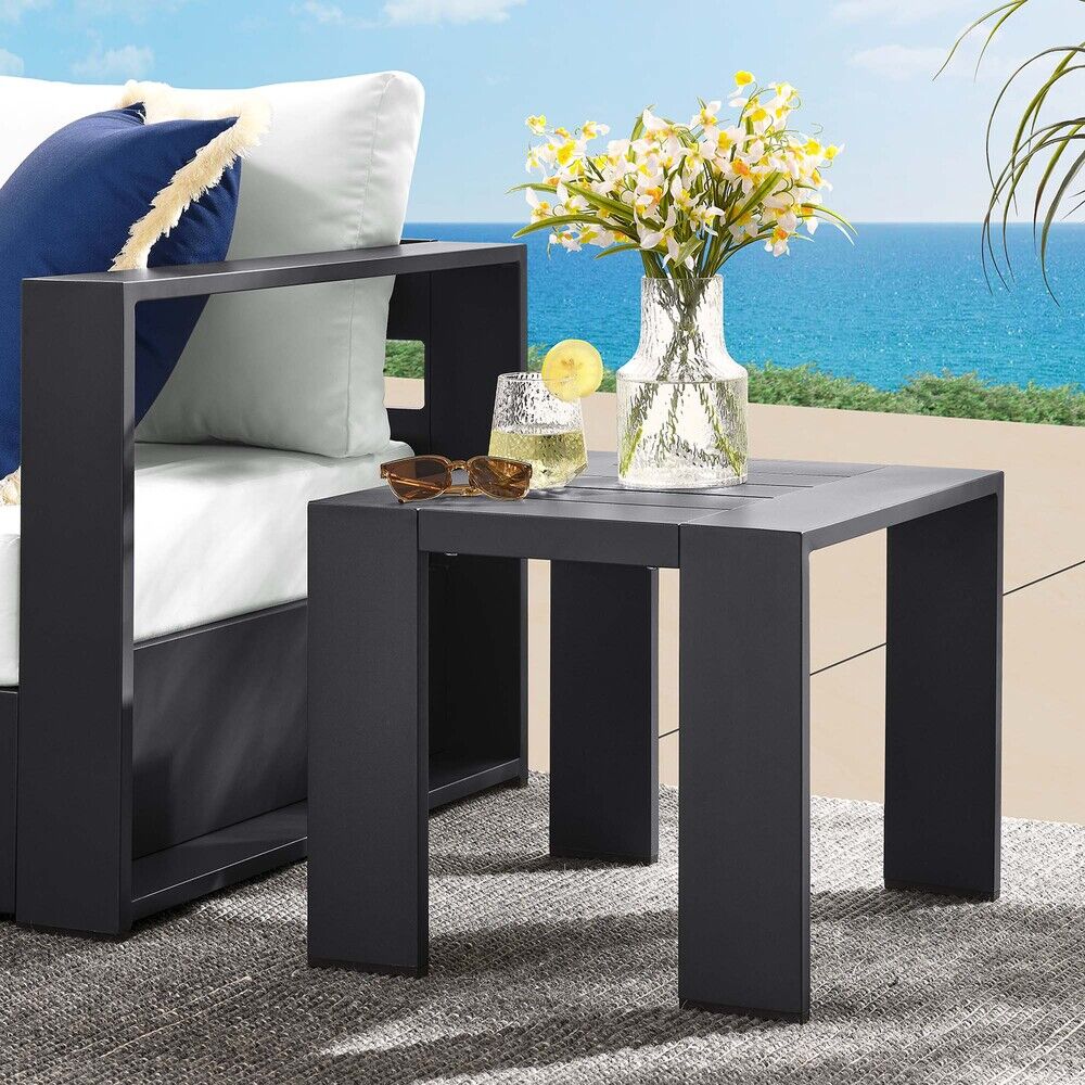 Tahoe Outdoor Patio Powder-Coated Aluminum End Table in Gray by Modway - Image 7