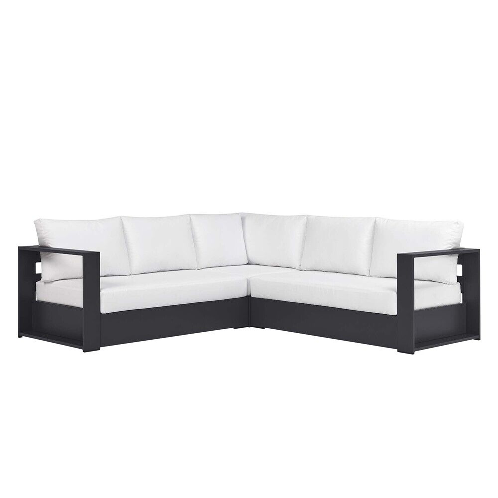Tahoe 3-Piece Outdoor Patio Powder-Coated Aluminum Sectional Sofa Set in Gray White by Modway