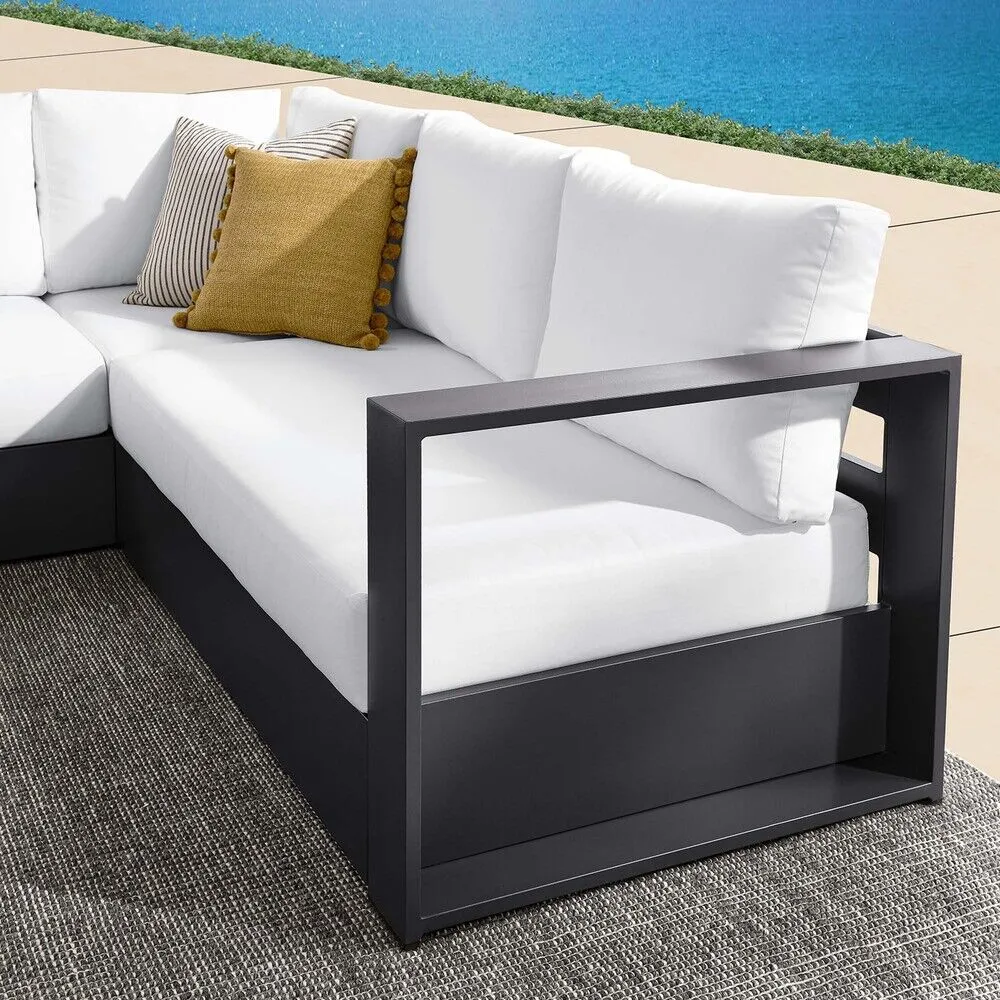 Tahoe 3-Piece Outdoor Patio Powder-Coated Aluminum Sectional Sofa Set in Gray White by Modway - Image 8