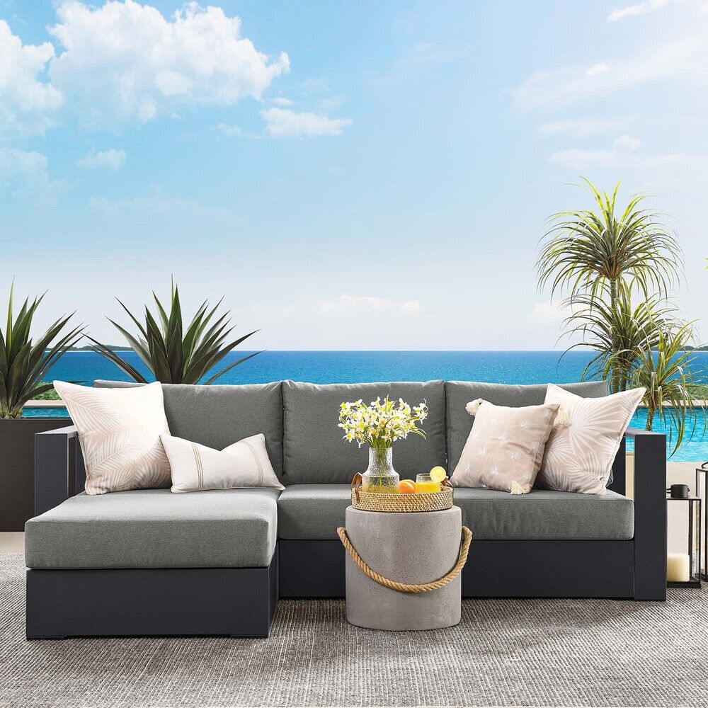 Tahoe 2-Piece Outdoor Patio Powder-Coated Aluminum Left-Facing Chaise Sectional Sofa Set in Gray Charcoal by Modway - Image 6