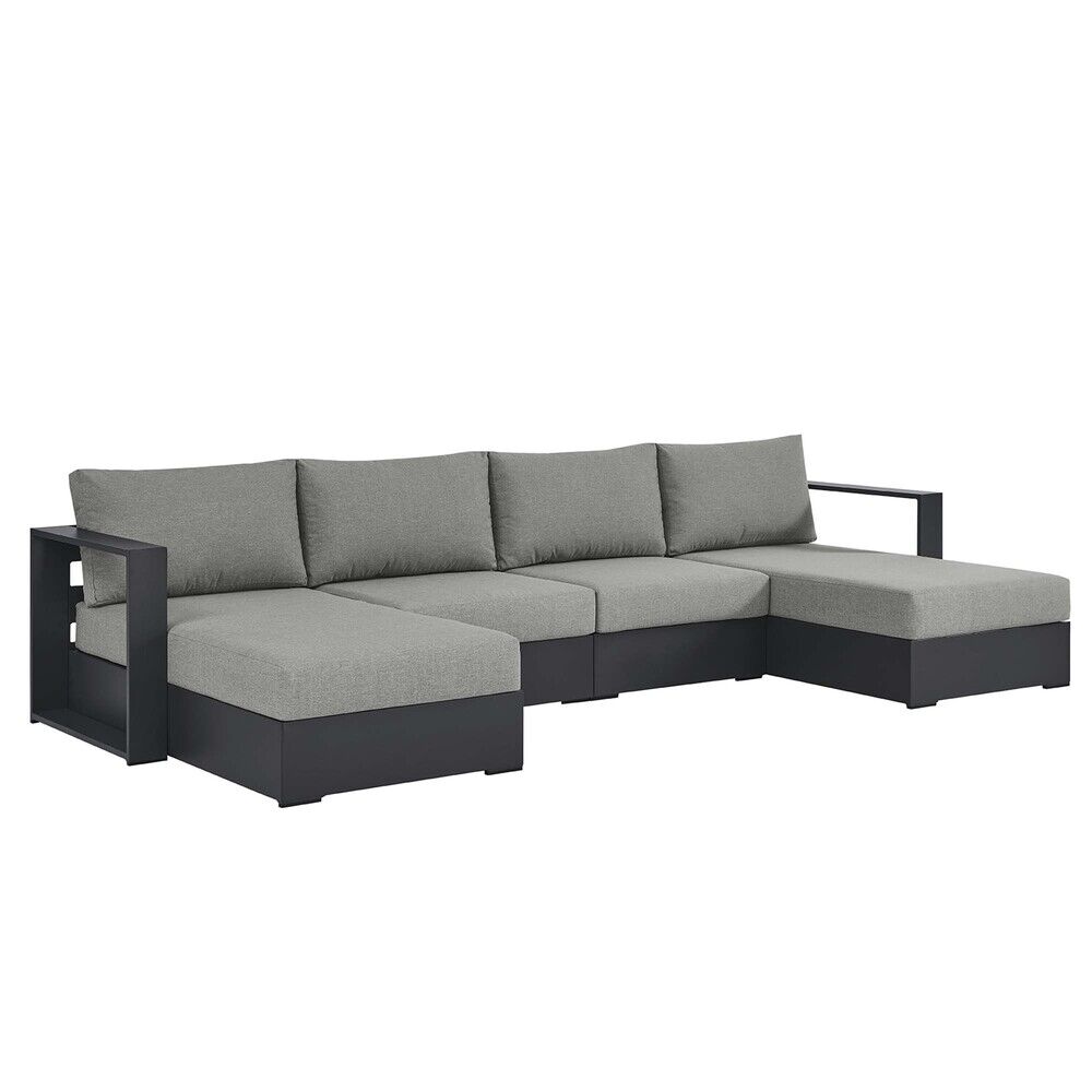 Tahoe 4-Piece Outdoor Patio Powder-Coated Aluminum Sectional Sofa Set in Gray Gray by Modway