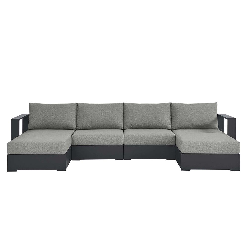 Tahoe 4-Piece Outdoor Patio Powder-Coated Aluminum Sectional Sofa Set in Gray Gray by Modway - Image 6