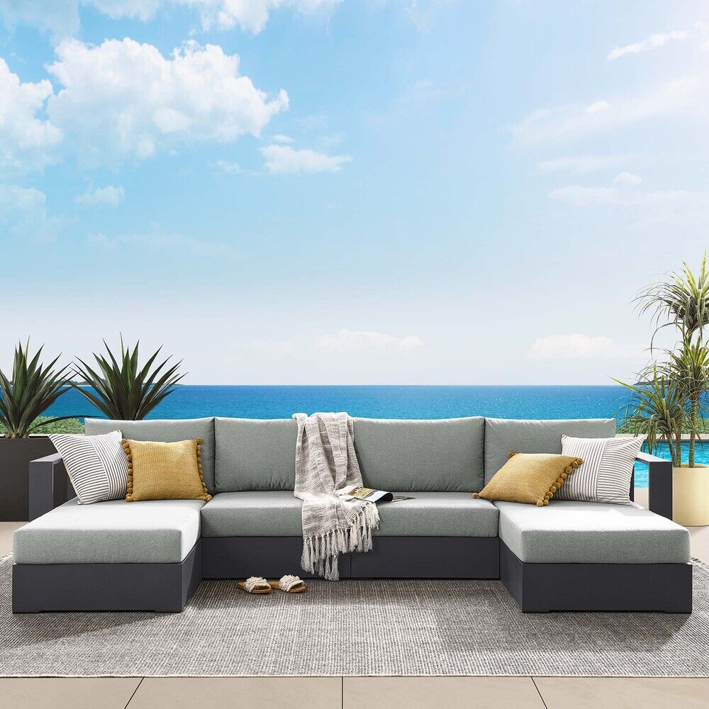 Tahoe 4-Piece Outdoor Patio Powder-Coated Aluminum Sectional Sofa Set in Gray Gray by Modway - Image 7
