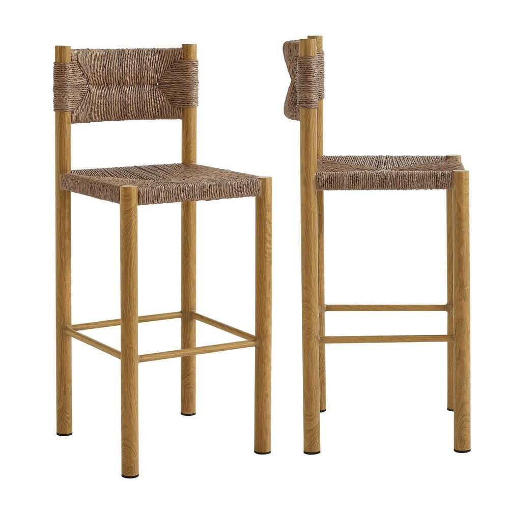 Parkland Outdoor Patio Rattan and Aluminum Bar Stools Set of 2 in Natural by Modway
