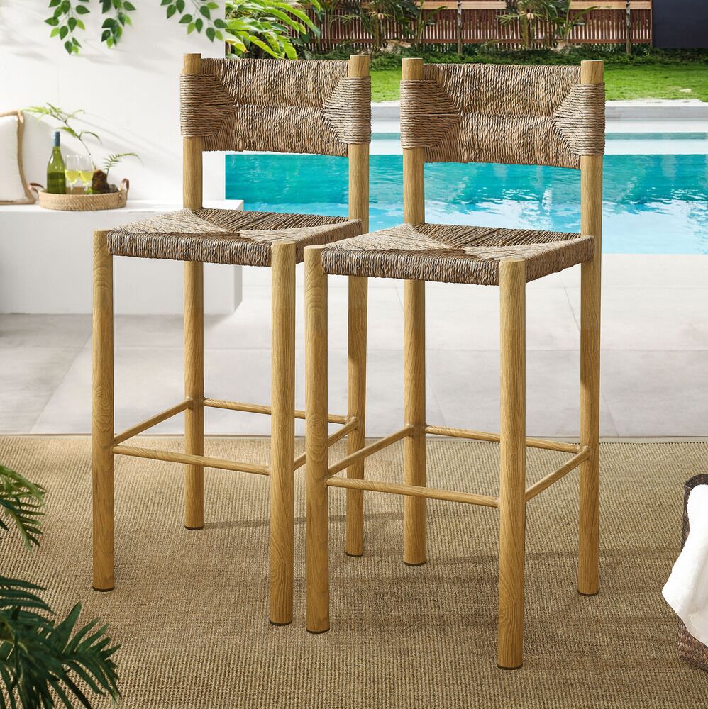 Parkland Outdoor Patio Rattan and Aluminum Bar Stools Set of 2 in Natural by Modway - Image 9