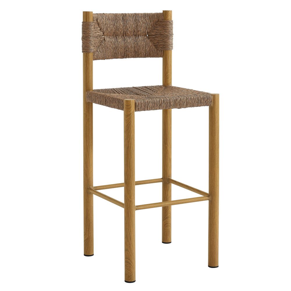 Parkland Outdoor Patio Rattan and Aluminum Bar Stools Set of 2 in Natural by Modway - Image 4