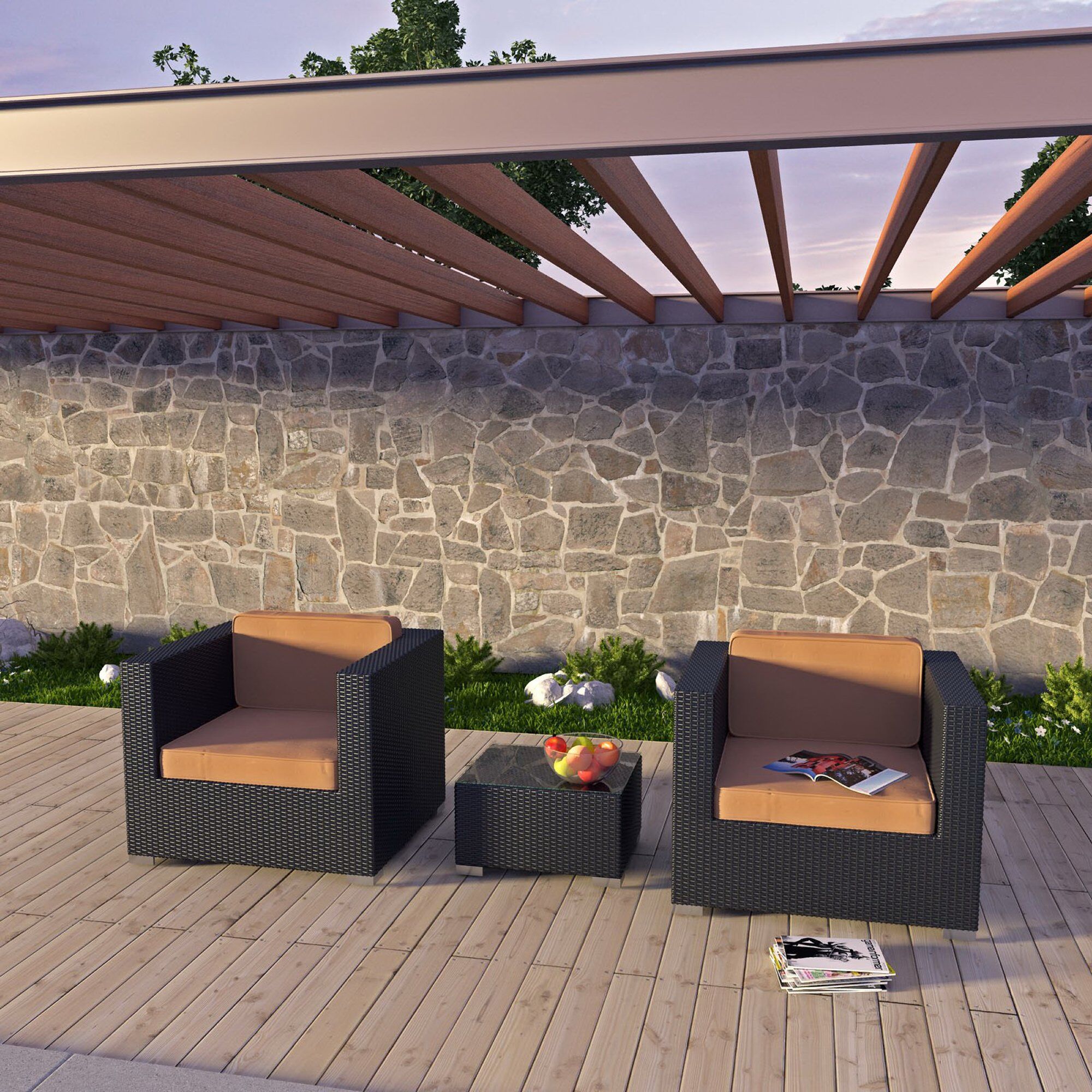 Burrow 3 Piece Outdoor Patio Sofa Set by Modway - Image 4