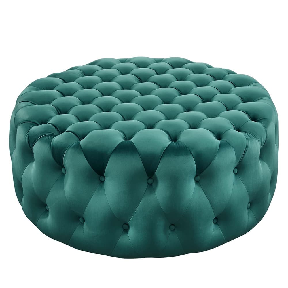 Amour Tufted Button Large Round Performance Velvet Ottoman in Teal by Modway
