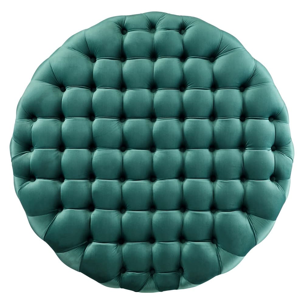 Amour Tufted Button Large Round Performance Velvet Ottoman in Teal by Modway - Image 3