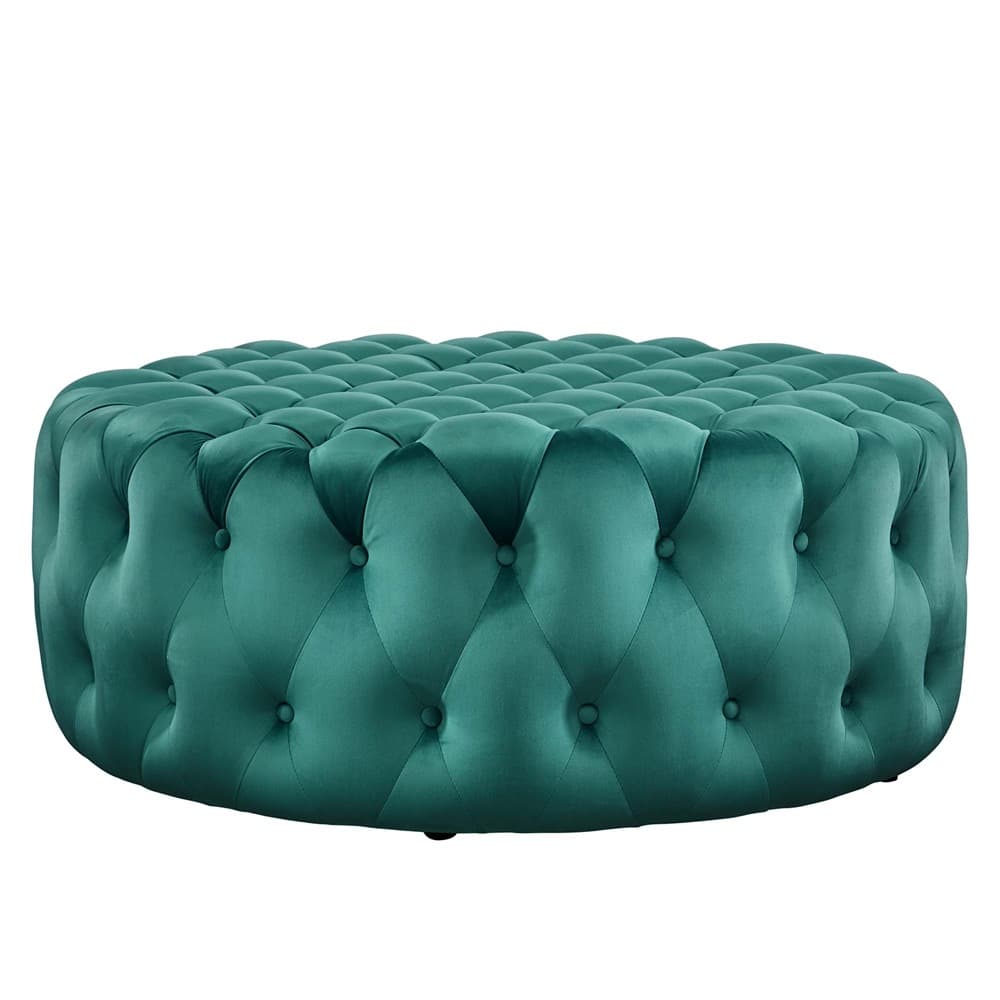 Amour Tufted Button Large Round Performance Velvet Ottoman in Teal by Modway - Image 2