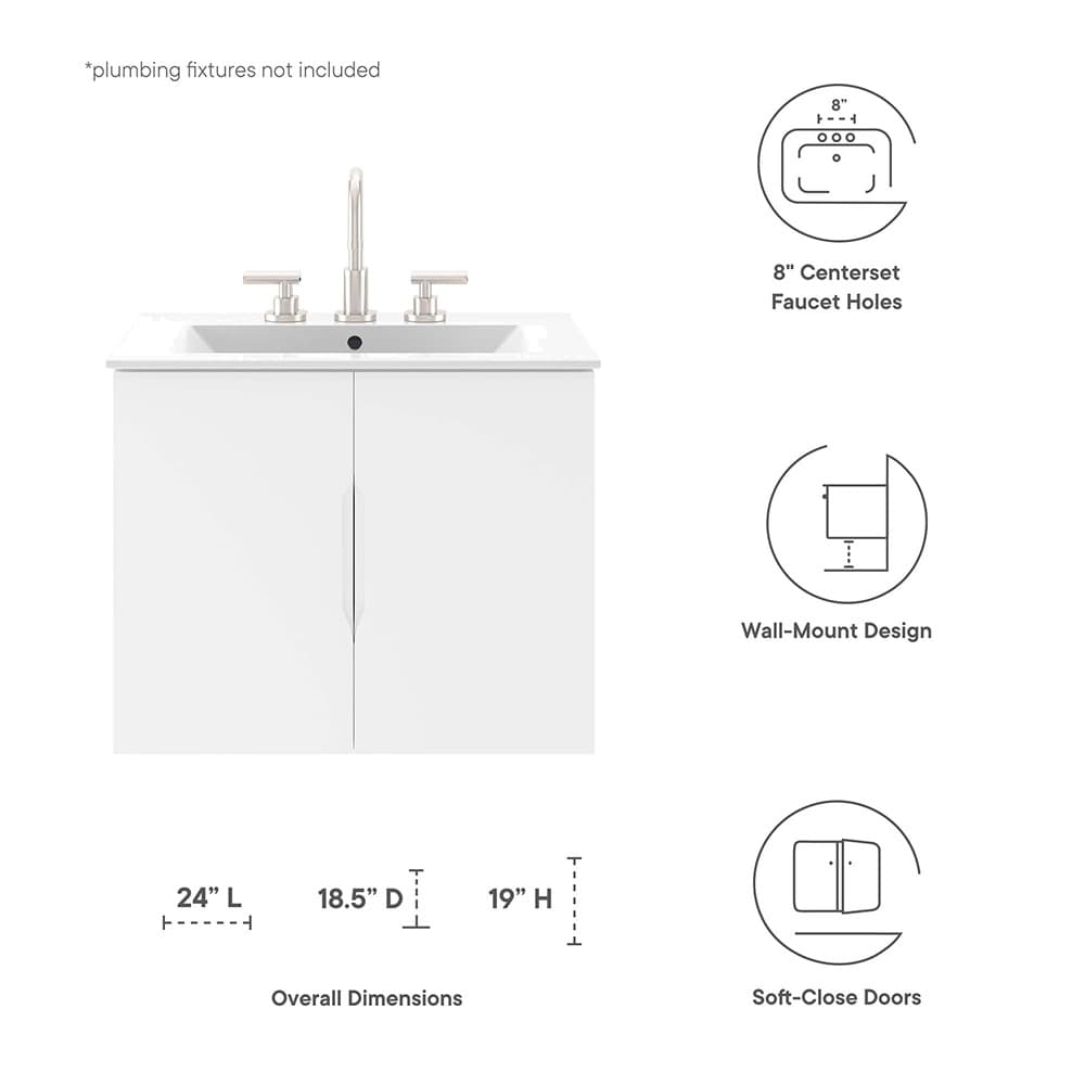 Vitality 24" Bathroom Vanity in White White by Modway - Image 2