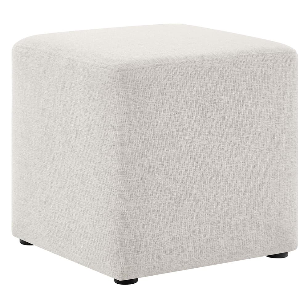 Callum 17" Square Woven Heathered Fabric Upholstered Ottoman in Heathered Weave Ivory by Modway