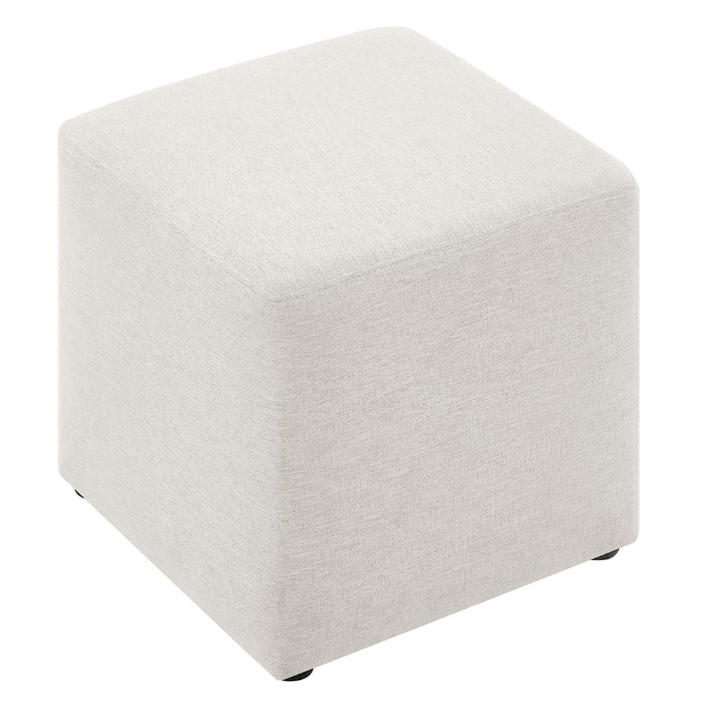 Callum 17" Square Woven Heathered Fabric Upholstered Ottoman in Heathered Weave Ivory by Modway - Image 5