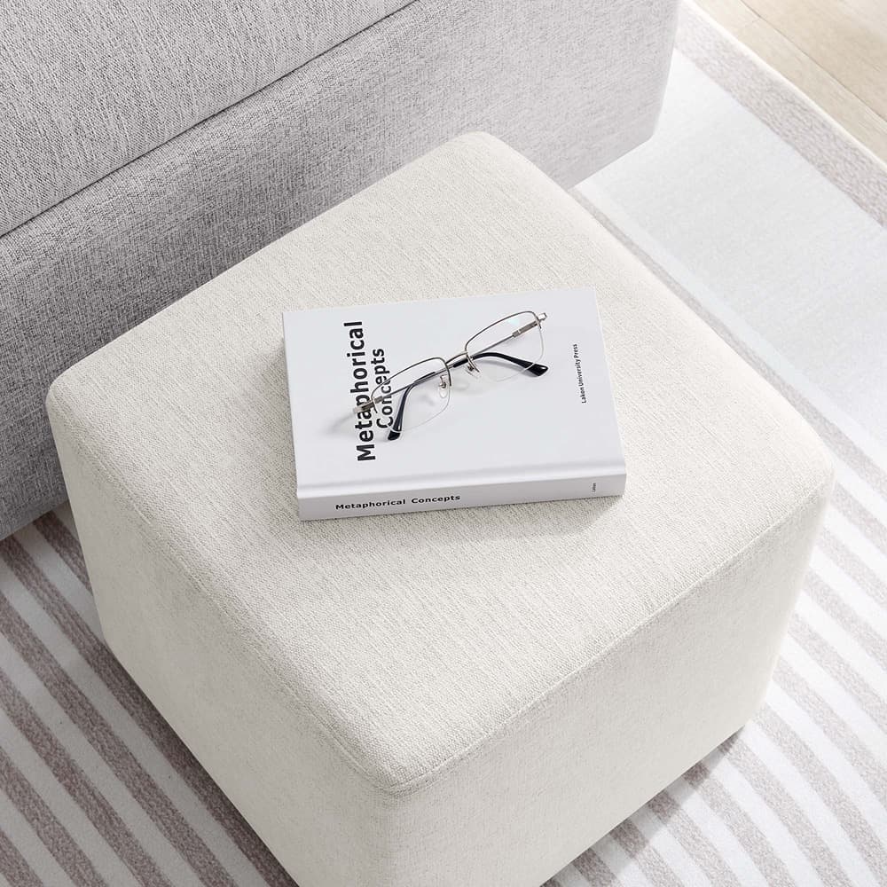 Callum 17" Square Woven Heathered Fabric Upholstered Ottoman in Heathered Weave Ivory by Modway - Image 7