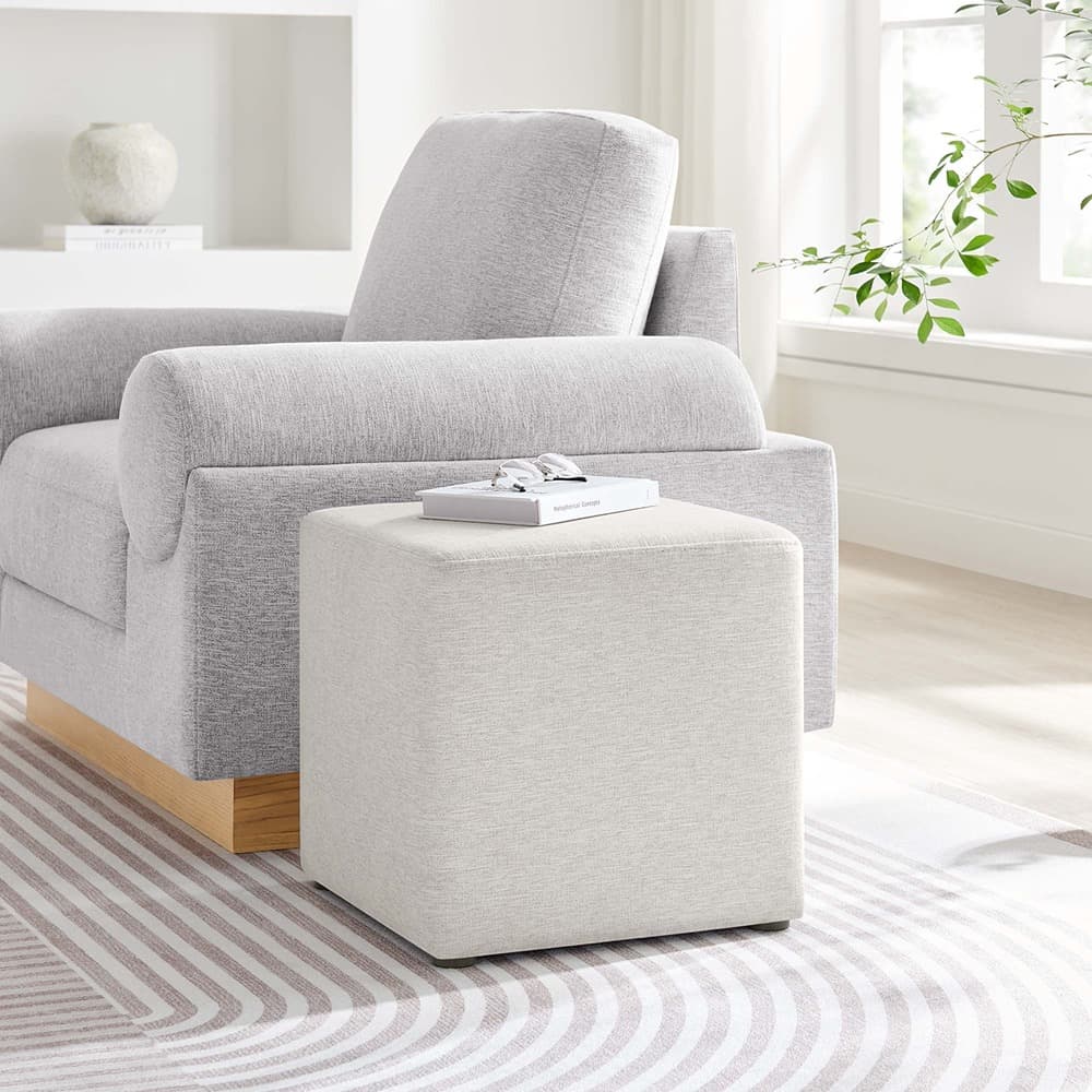 Callum 17" Square Woven Heathered Fabric Upholstered Ottoman in Heathered Weave Ivory by Modway - Image 9