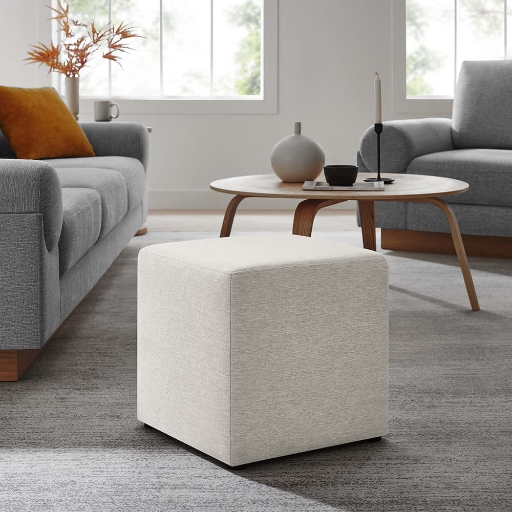 Callum 17" Square Woven Heathered Fabric Upholstered Ottoman in Heathered Weave Ivory by Modway - Image 8