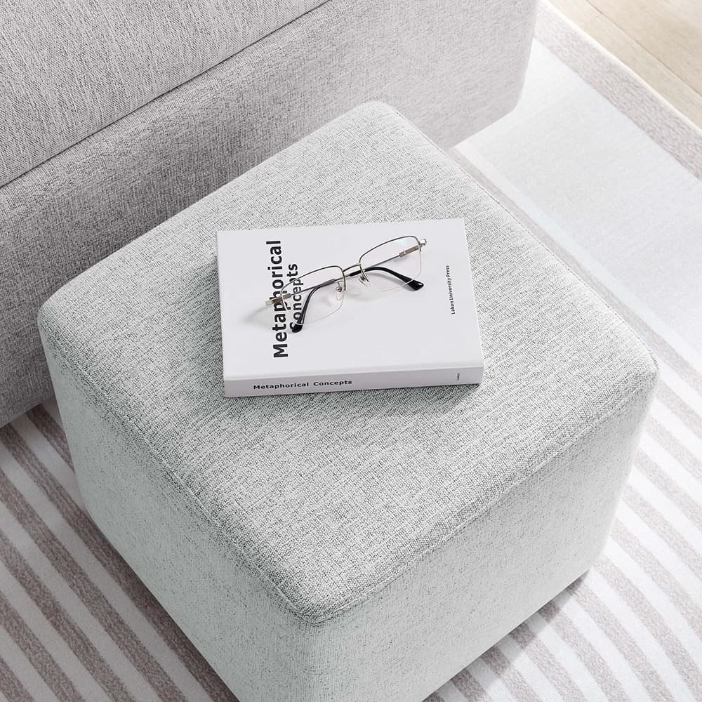 Callum 17" Square Woven Heathered Fabric Upholstered Ottoman in Heathered Weave Light Gray by Modway - Image 7