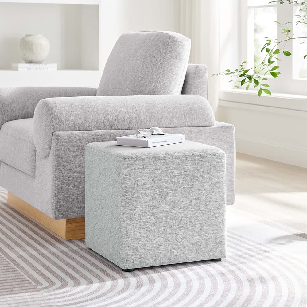 Callum 17" Square Woven Heathered Fabric Upholstered Ottoman in Heathered Weave Light Gray by Modway - Image 8