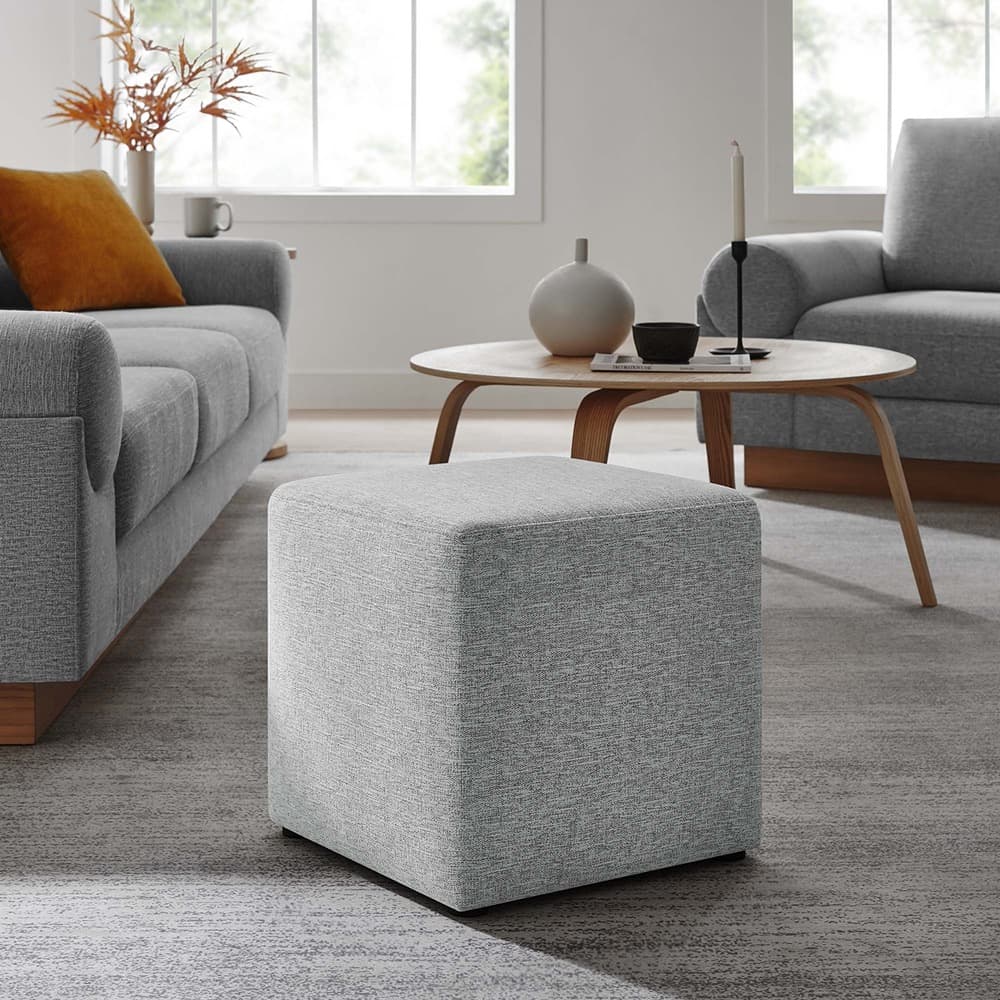 Callum 17" Square Woven Heathered Fabric Upholstered Ottoman in Heathered Weave Light Gray by Modway - Image 9