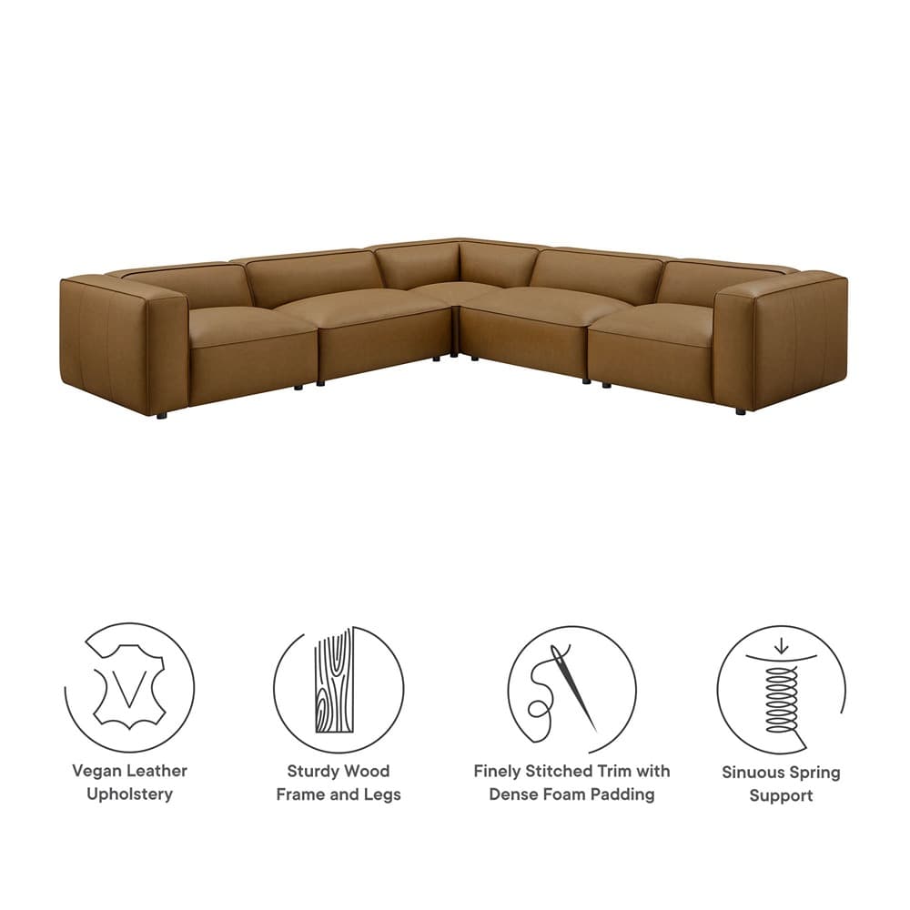 Auren 5-Piece Upholstered Vegan Leather Modular L-Shaped Sofa in Camel by Modway - Image 3