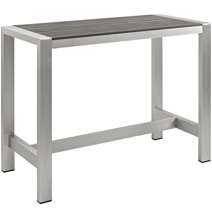 Shore Outdoor Patio Aluminum Rectangle Bar Table in Silver and Gray by Modway - Image 2