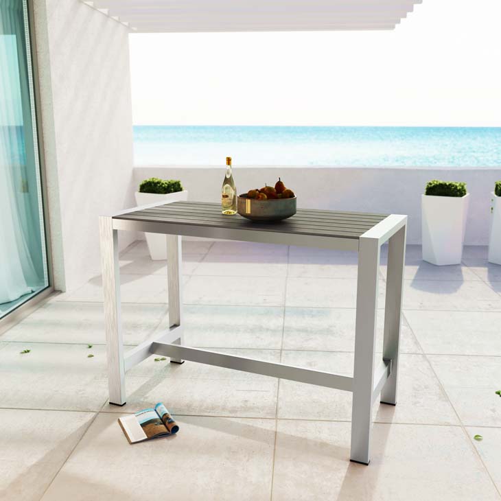 Shore Outdoor Patio Aluminum Rectangle Bar Table in Silver and Gray by Modway