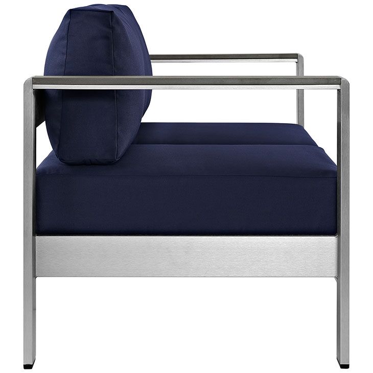 Shore Outdoor Patio Aluminum Loveseat in Silver and Navy by Modway - Image 3