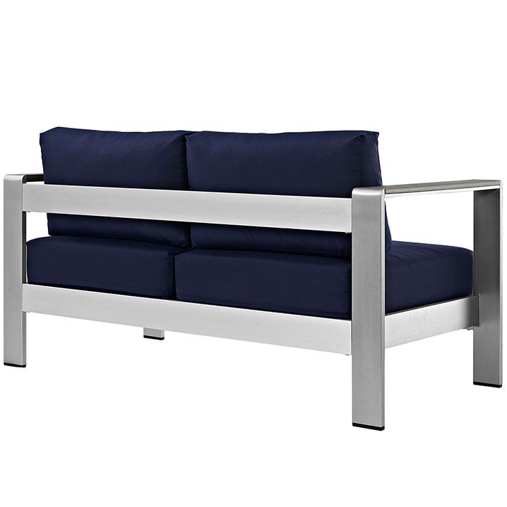 Shore Outdoor Patio Aluminum Loveseat in Silver and Navy by Modway - Image 4