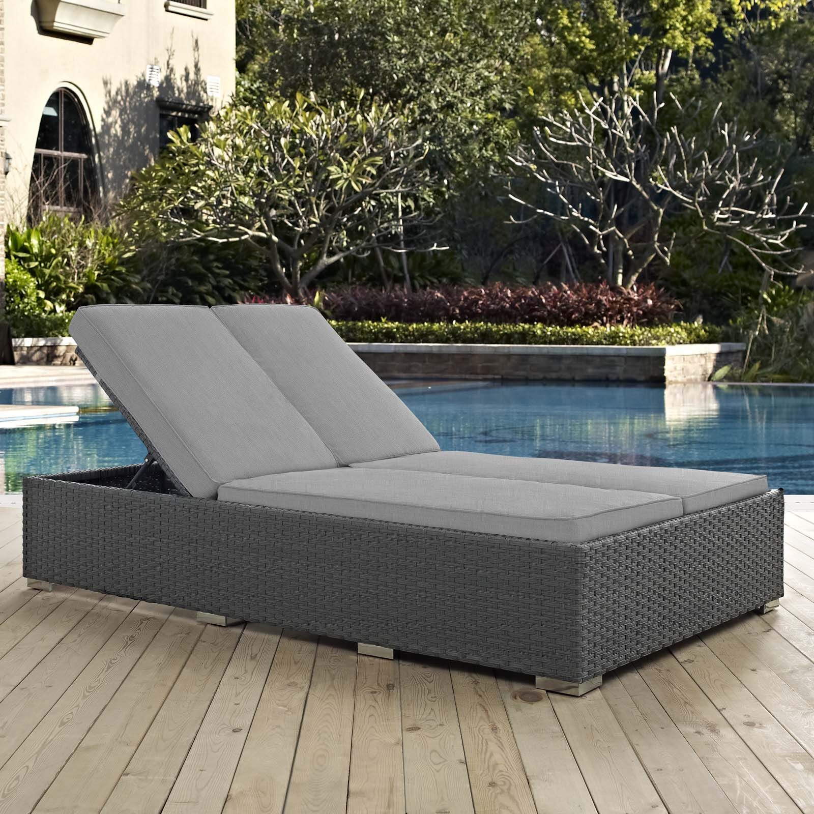 Sojourn Outdoor Patio Sunbrella Double Chaise in Chocolate Gray by Modway