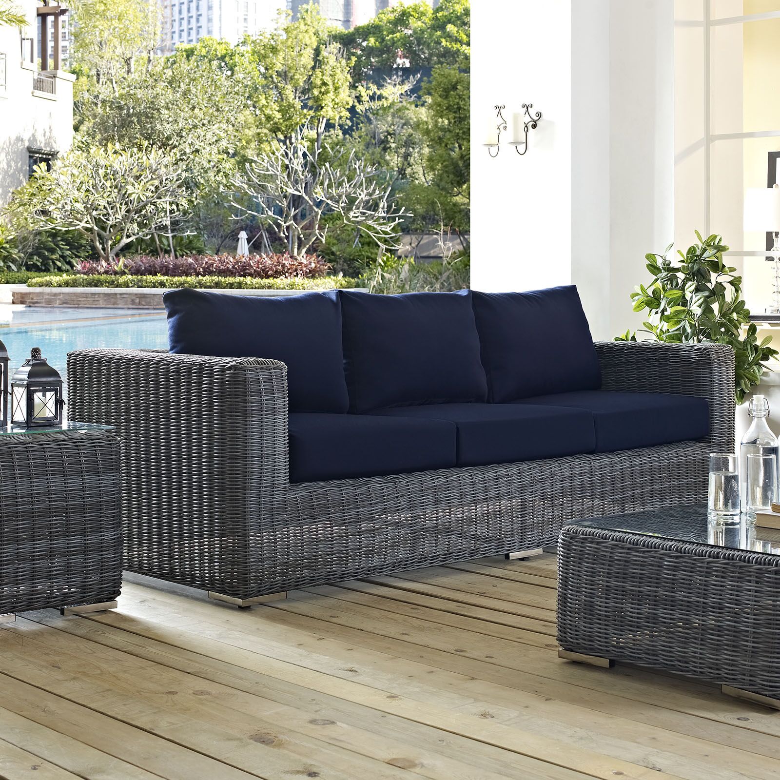 Summon Outdoor Patio Sofa in Canvas Navy by Modway