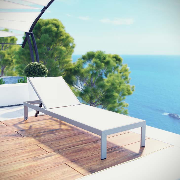 Shore Silver and White Outdoor Patio Aluminum Mesh Chaise by Modway