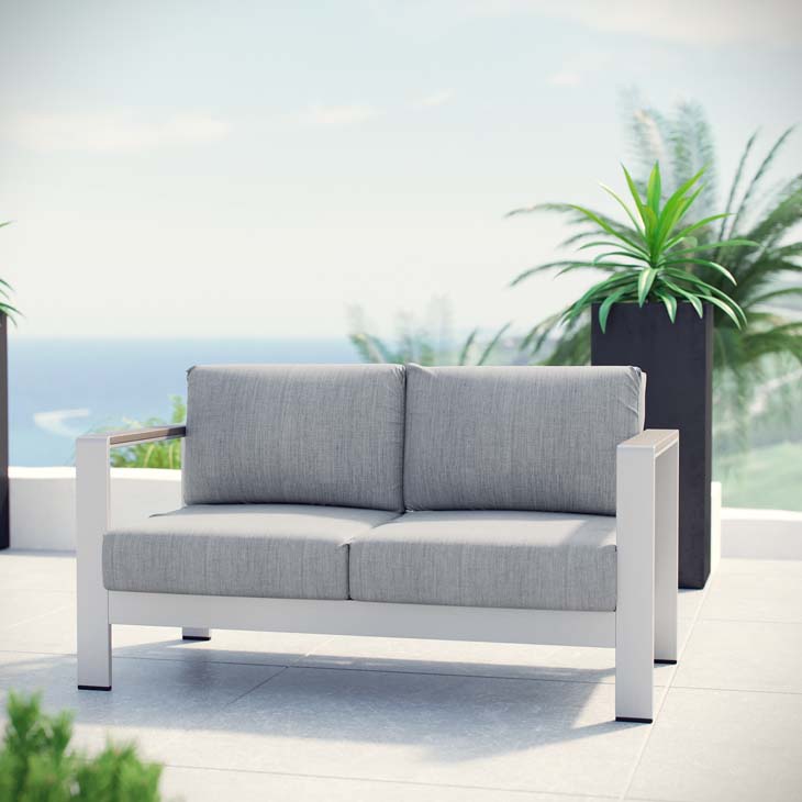 Shore Outdoor Patio Aluminum Loveseat in Silver and Gray by Modway