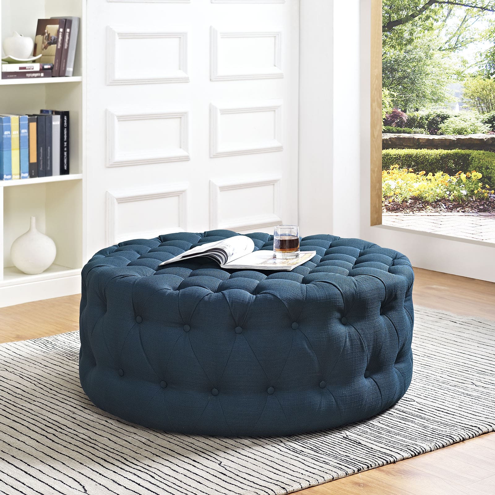 Amour Upholstered Fabric Ottoman in Azure by Modway