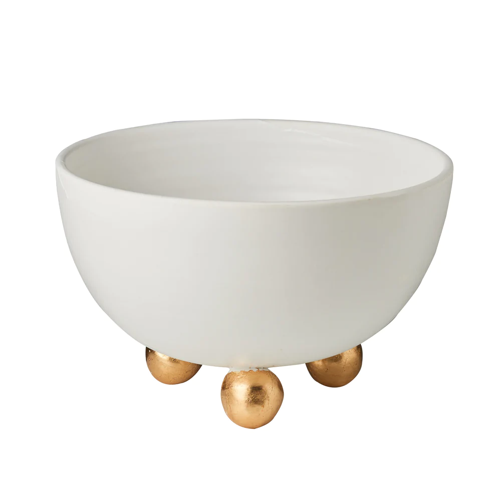 Catalina Matte White Footed Bowl with Gold Feet by Abigails