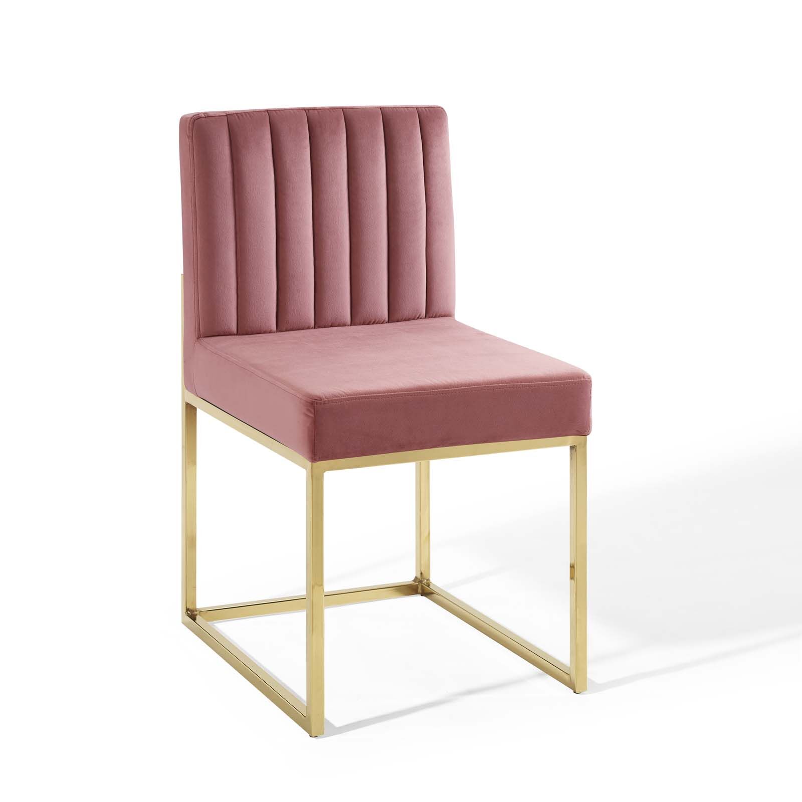 Carriage Channel Tufted Sled Base Performance Velvet Dining Chair in Dusty Rose by Modway - Image 2