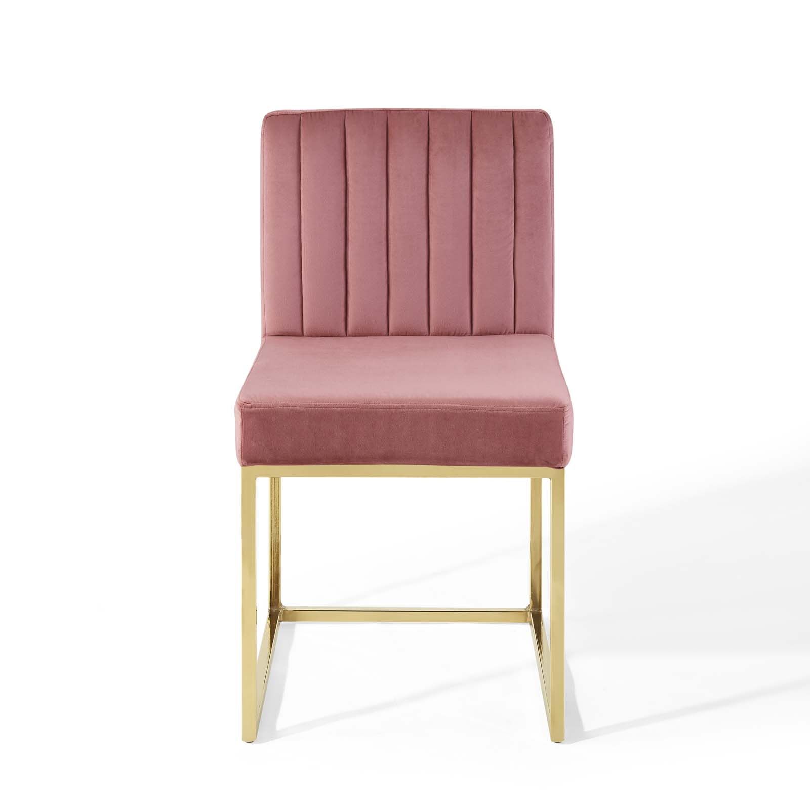 Carriage Channel Tufted Sled Base Performance Velvet Dining Chair in Dusty Rose by Modway - Image 6