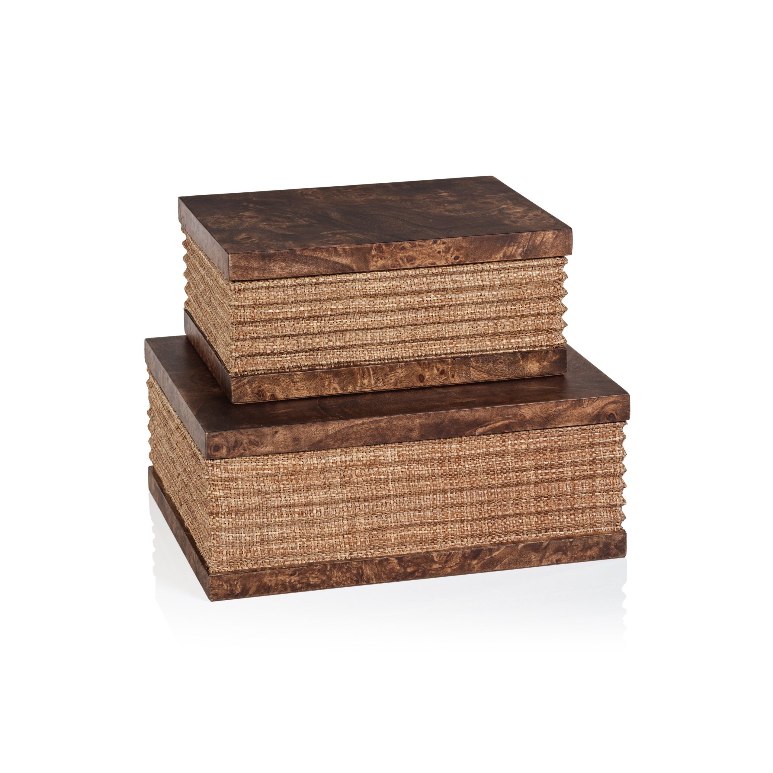 Sabinio Burlwood & Raffia Decorative Box, Large by Zodax - Seven