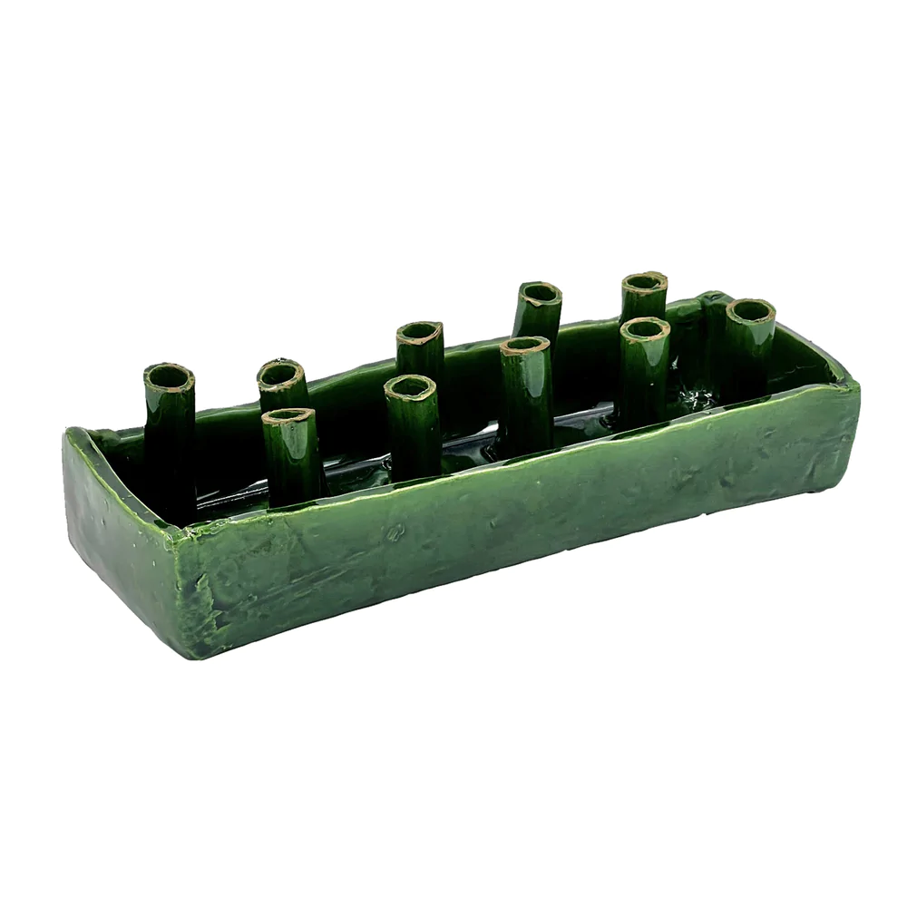 Green 10-Hole Ceramic Boat Tulipiere by Abigails