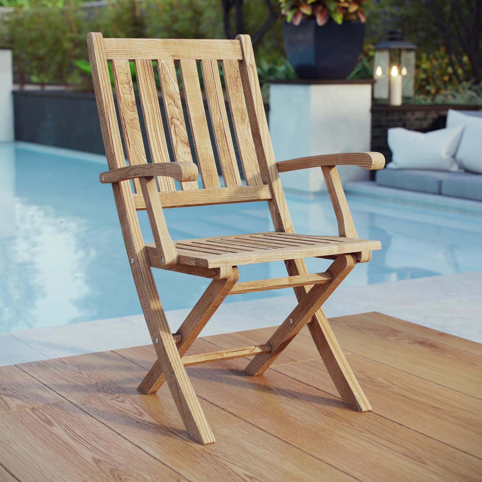 Marina Outdoor Patio Teak Folding Chair in Natural by Modway