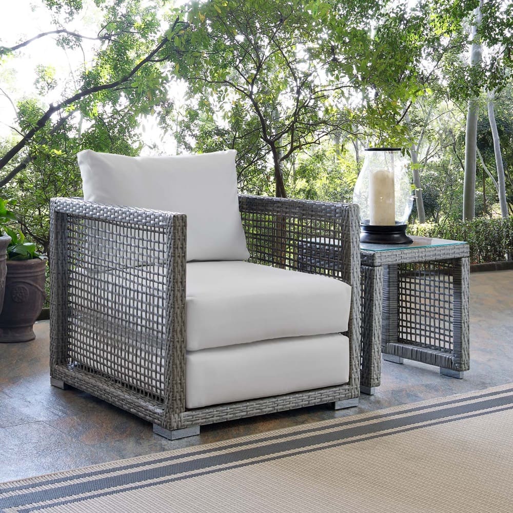 Aura Outdoor Patio Wicker Rattan Armchair in White and Gray by Modway