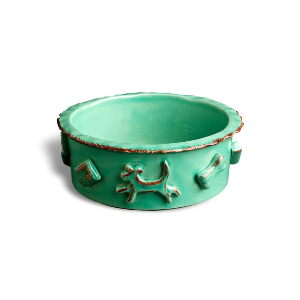 Dog Food/Water Bowl - Medium Aqua/Green by Carmel Ceramica